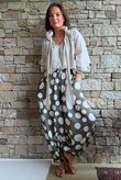 Basso Big Dot Balloon Cuff Pant Khaki & White
